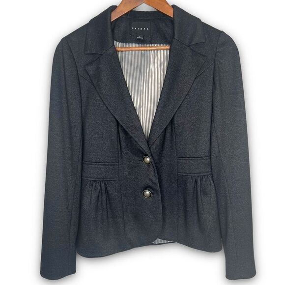 Tribal Women's Charcoal Black Notch‎ Collar Peplum Style Blazer Jacket Size 2 - Picture 1 of 14